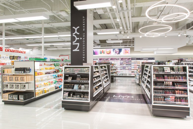 The lead image shoes a Nyx makeup display at a Target store.