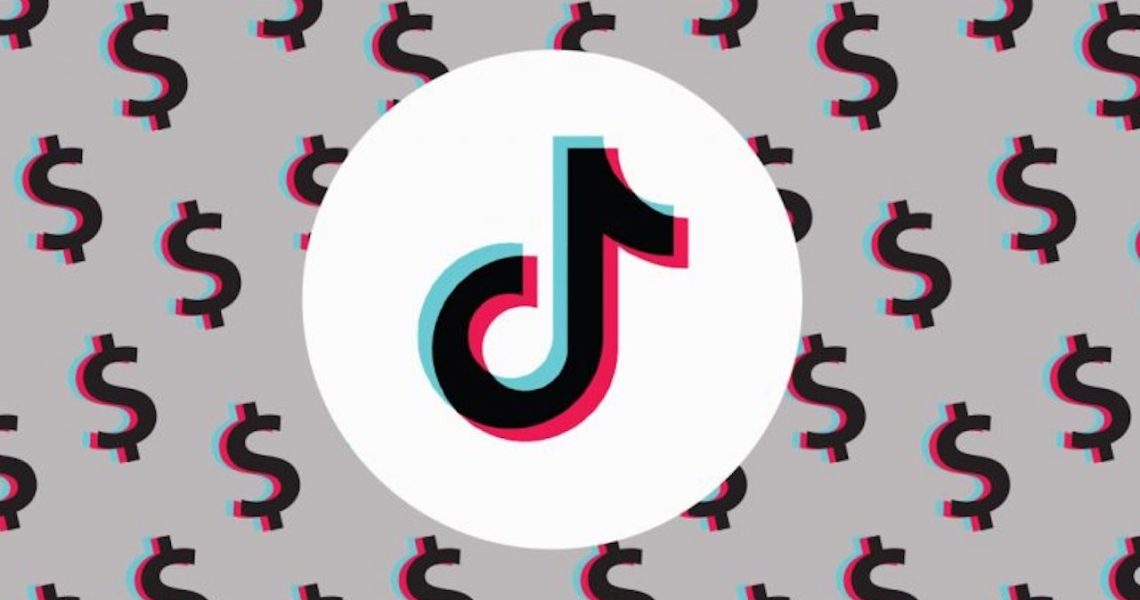 Tiktok logo with dollar signs behind