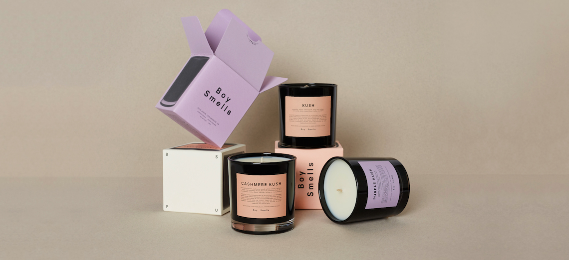 The lead image shows a set of candles from Boy Smells.