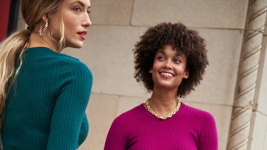 The header image is a promotional shot from Express featuring two women in sweaters.