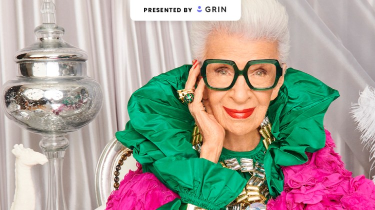 The header image shows a headshot of Iris Apfel.