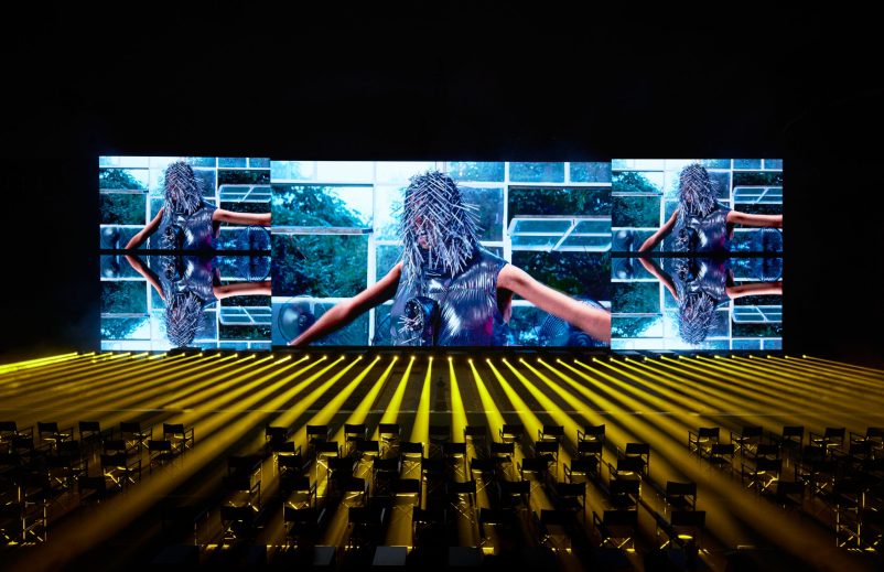 Photograph of a virtual fashion show.