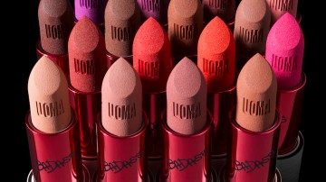 The header image shows a lineup of Uoma Beauty lipsticks.