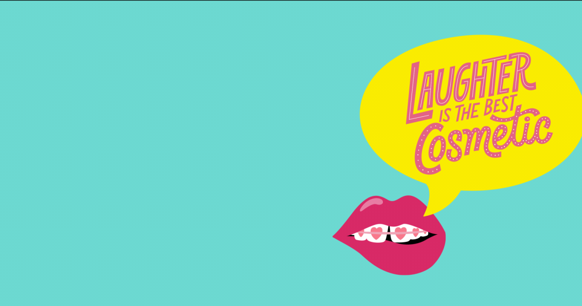 The lead image shows a mouth with a speech bubble that says "Laughter is the best cosmetic."