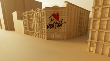 The lead image shows a rendering of buildings, one of which has an "I love New York" graffiti tag on it.