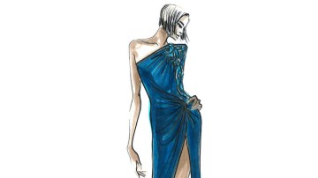 The h eader image shows a fashion design drawing of a woman in an evening gown.