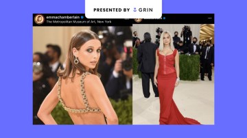 Two screenshots of social media influencers at the Met Gala.