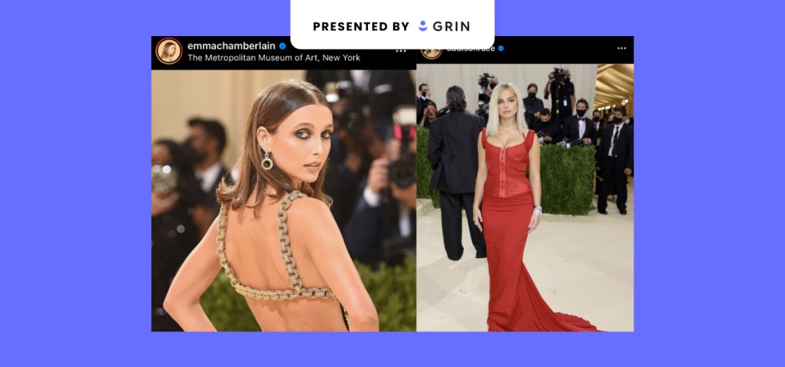 Two screenshots of social media influencers at the Met Gala.