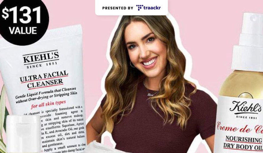 Photograph of Christina Najjar, known as 'Tinx,' surrounded by Kiehl's products.
