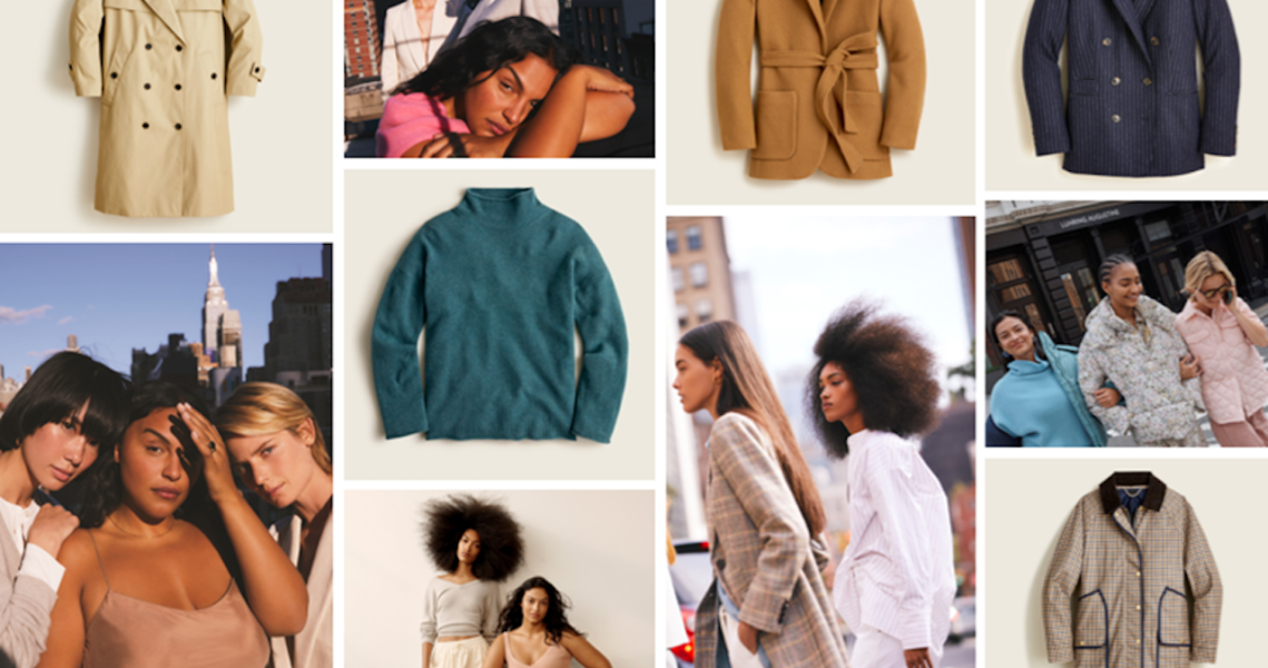The lead image shows a collage of J.Crew marketing materials.