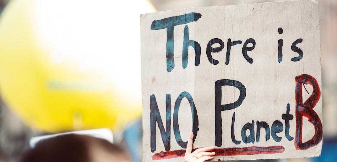Photograph of sign that reads "there is no planet B."