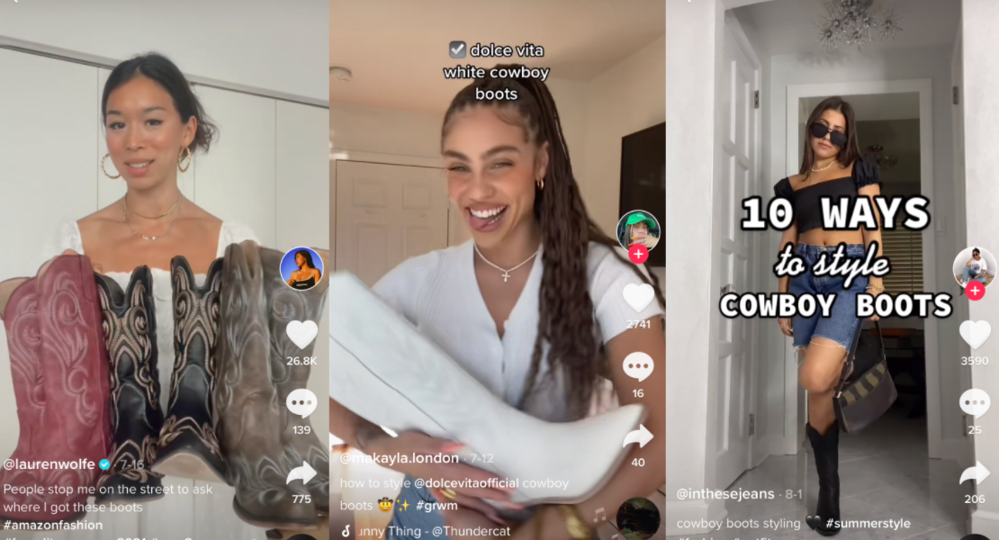 Screenshots from TikTok users wearing cowboy boots.