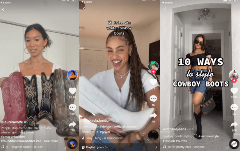 Screenshots from TikTok users wearing cowboy boots.
