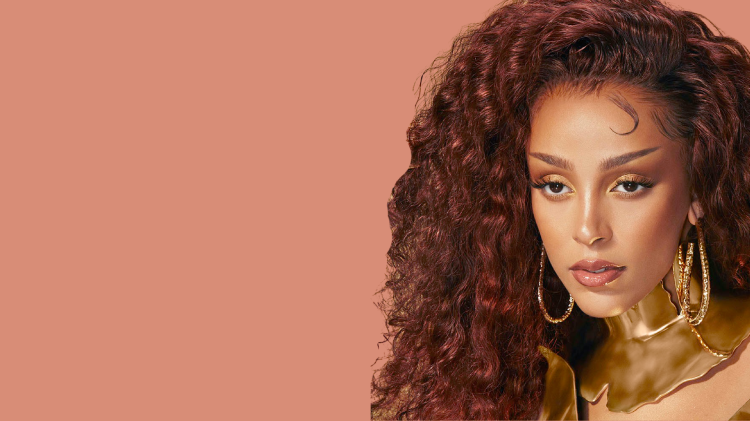 Doja Cat with peach background