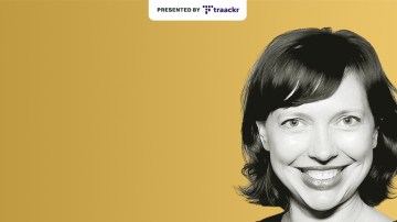 Carolyn Bojanowski of Sephora in black and white with yellow background