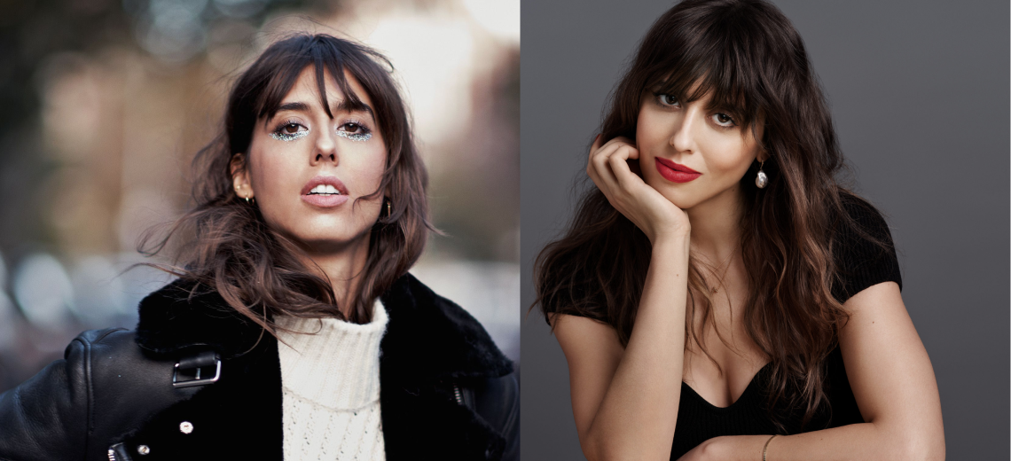 2 picture collage of Violette Serrat, Guerlain's creative director of makeup