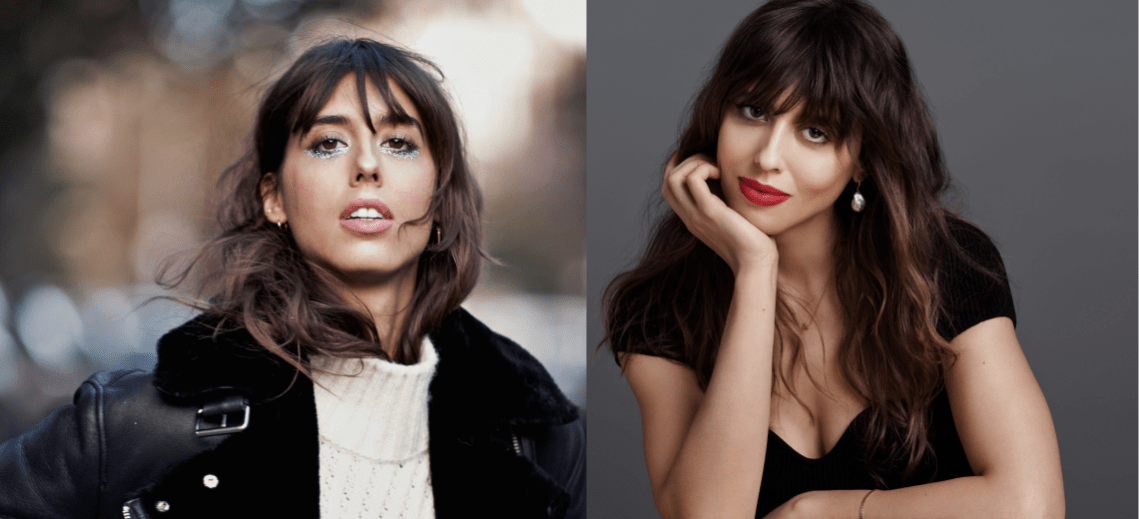 2 picture collage of Violette Serrat, Guerlain's creative director of makeup