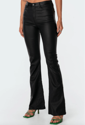 LUNA FAUX LEATHER FLARE JEANS