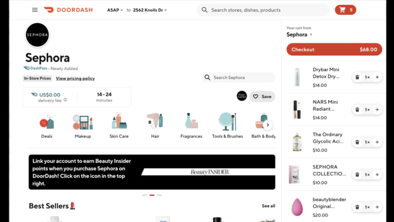 DoorDash adds Sephora in push to diversify quick-delivery offerings