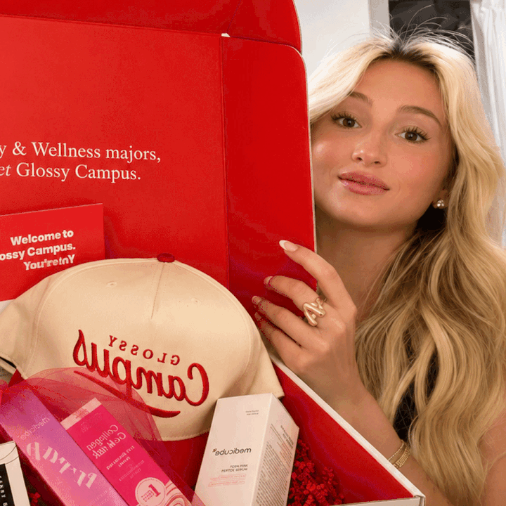 Beauty creator with Glossy Campus products